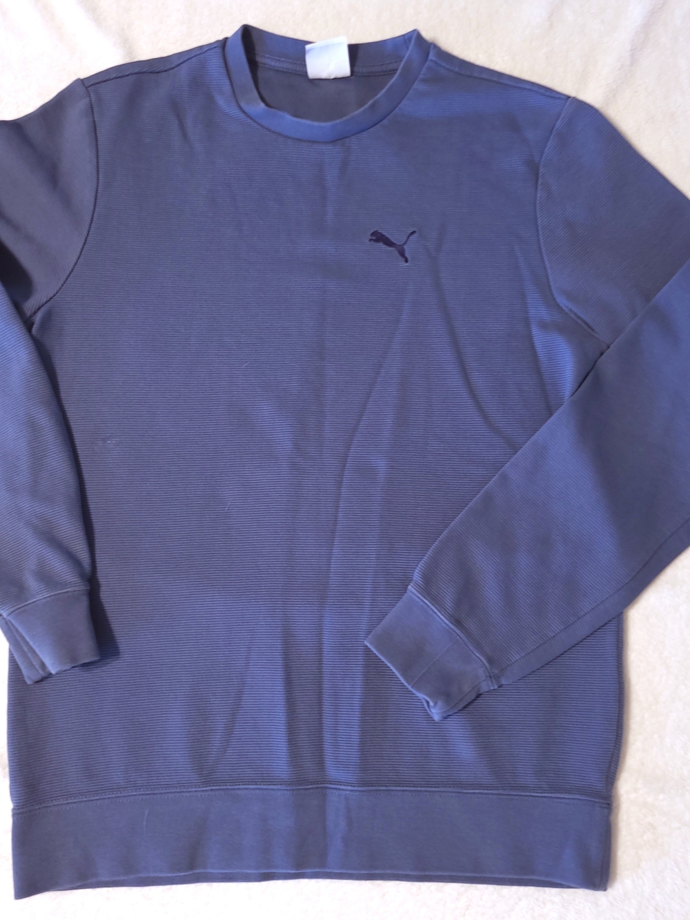 PUMA Ribbed Knit Crew Neck Sweatshirt Textured Embroidered Blue 892219-03 Small